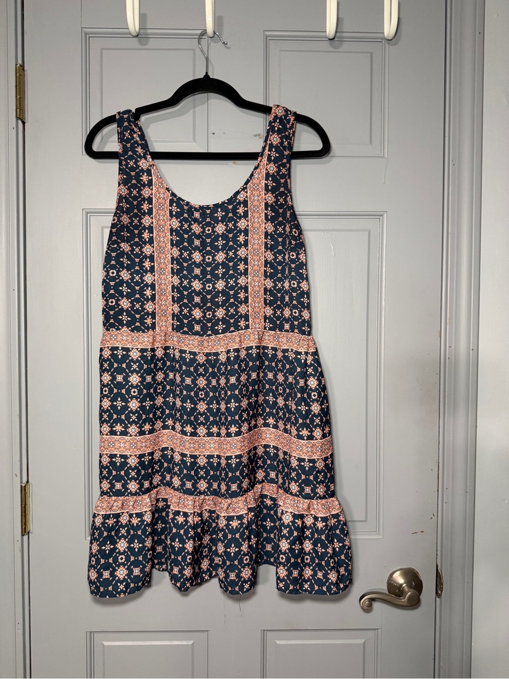 Blu Pepper Navy with Peach Geometric Print Dress